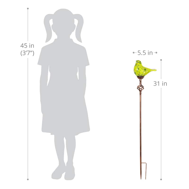 Exhart Solar Pearlized Hand Blown Glass Bird Garden Stake, 6 by 31 Inches