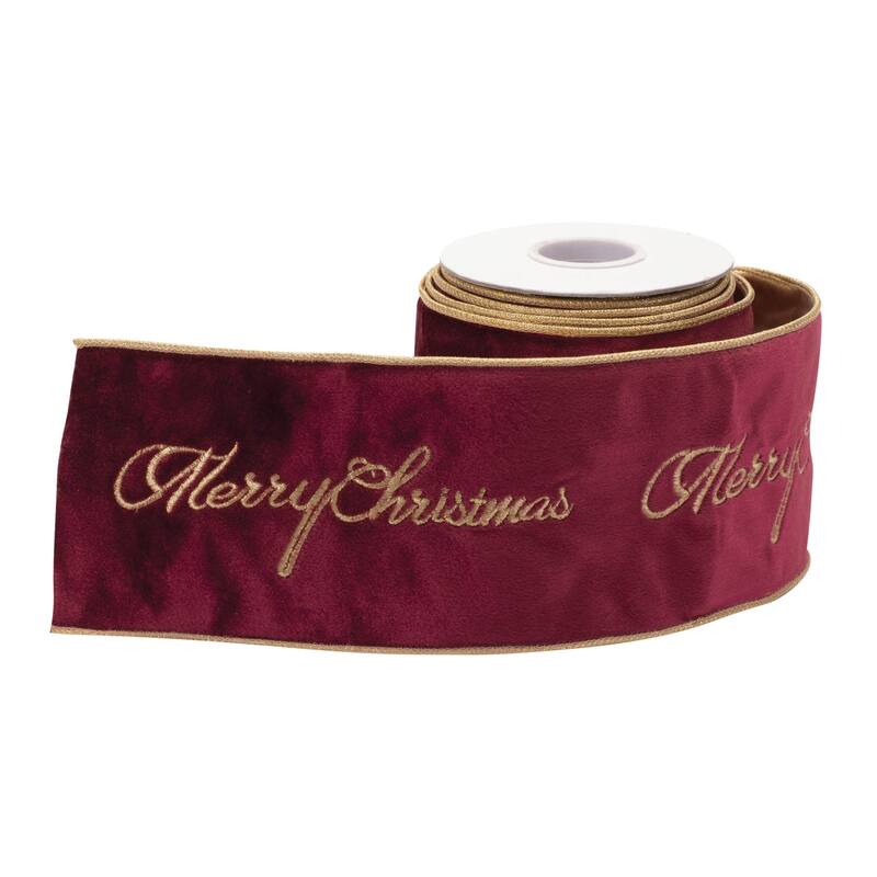 Embroidered Merry Christmas Wired Ribbon 4" x 5 Yds. - N/A