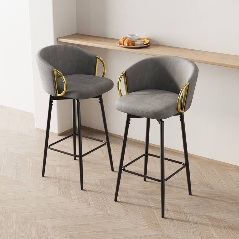30 Inch Dining Chairs Set Of 2 Modern Style 360°Swivel Bar Chairs With Simple Design - Beige Grey