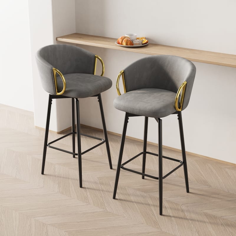 Velvet Bar Chair Set of 2, 360° Swivel Bar Chairs with Metal Legs, Upholstered Counter Height Bar Chairs w/Anti Slip Pads