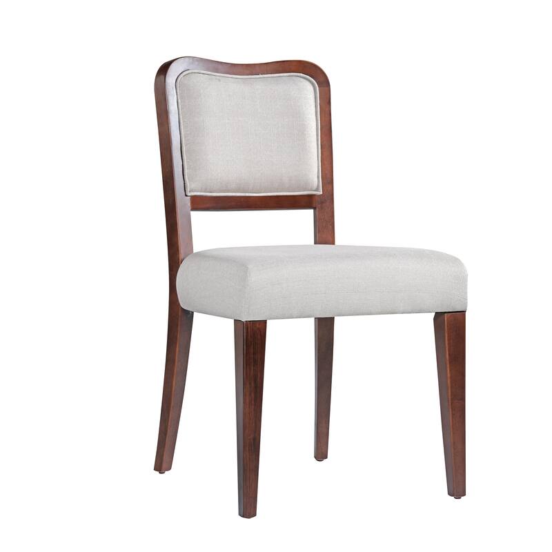 Upholstered Dining Chairs Set of 2 - Traditional Elegant Fabric Side Chairs with Curved Lines, Solid Hardwood Frame - Beige,Walnut