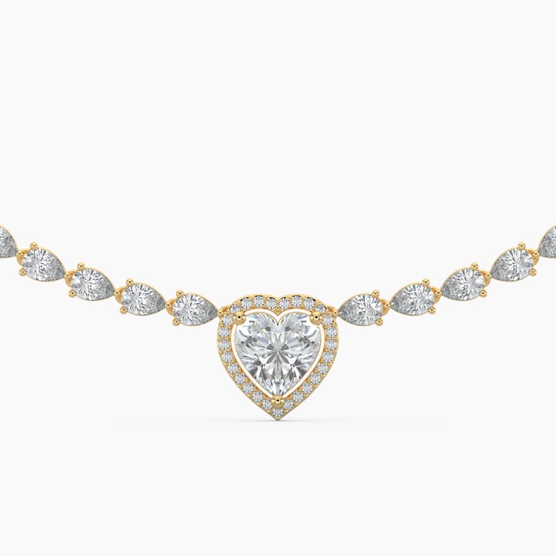 14K Gold Lab Grown Diamond Pear Cut Diamond Tennis Necklace & Halo Heart Pendant
