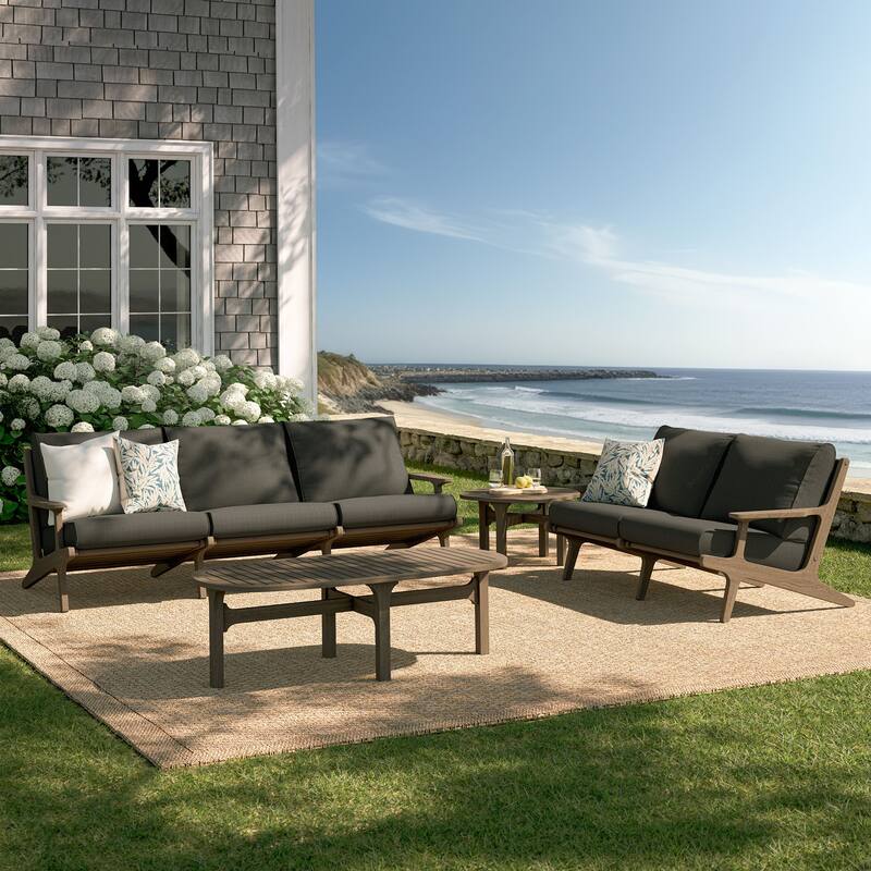 Saratoga 4-Piece Outdoor Patio Teak Wood Furniture Set - Weathered Gray