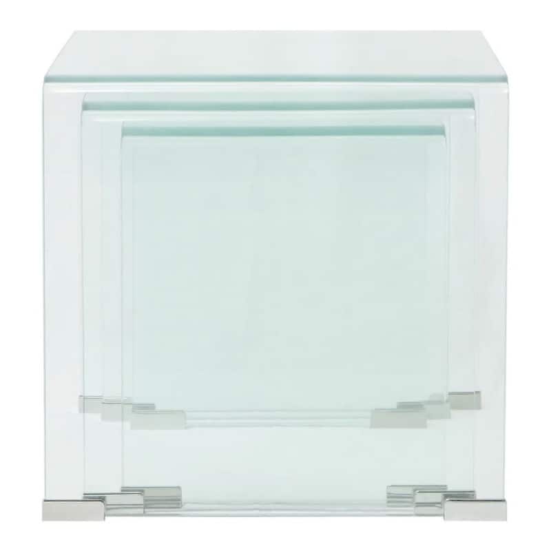vidaXL Three Piece Nesting Table Set Tempered Glass Clear