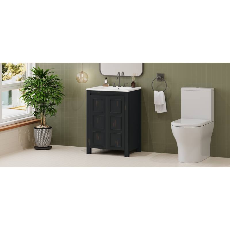 Small Bathroom Vanity Cabinet with Ceramic Sink, 24" Ceramic Integrated Basin