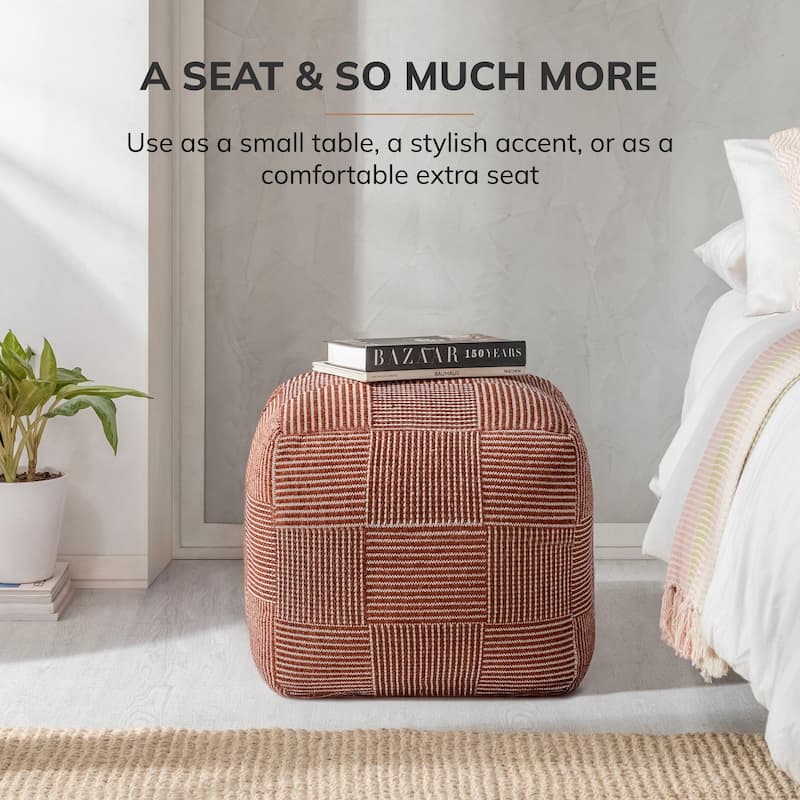 Jani 20-inch Ottoman Pouf - Handcrafted Handmade Ottoman for Seating, Footrest, Home Decor for Living Room, Bedroom