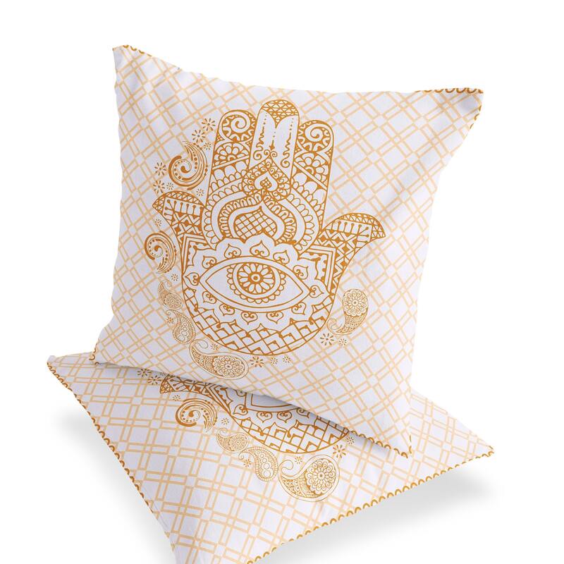 HomeRoots Set of Two 16" X 16" Gold and White Blown Seam Hamsa Indoor Outdoor Throw Pillow - 16.00' X '16.00' X '5.00