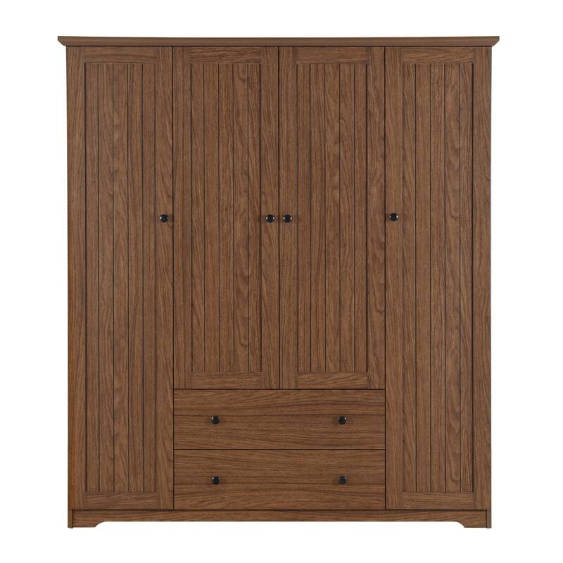 Roomfitters 4-Door Wardrobe Armoire with 2 Drawers and Hanging Rail