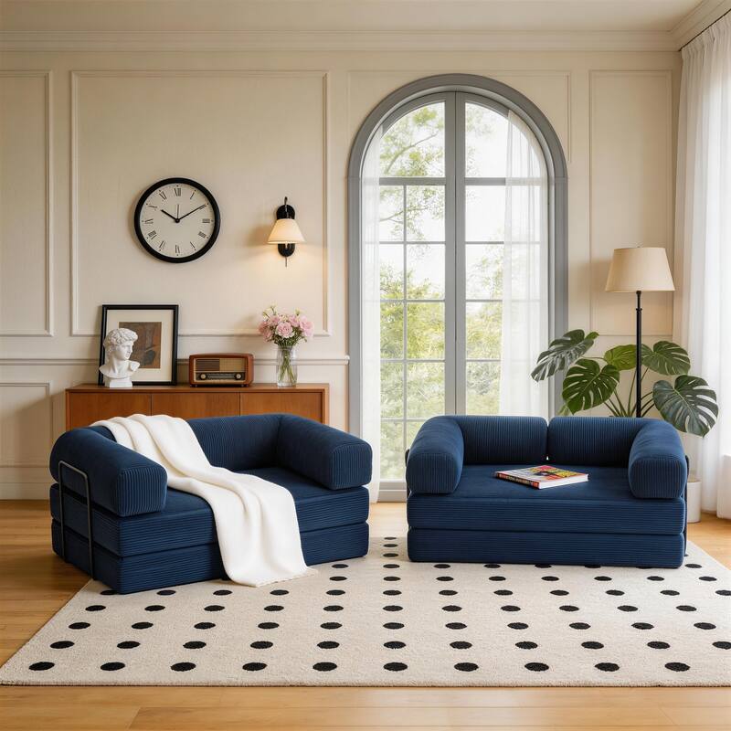 2 Set Corduroy Large Couch Convertible Floor Sofa Bed Sleeper