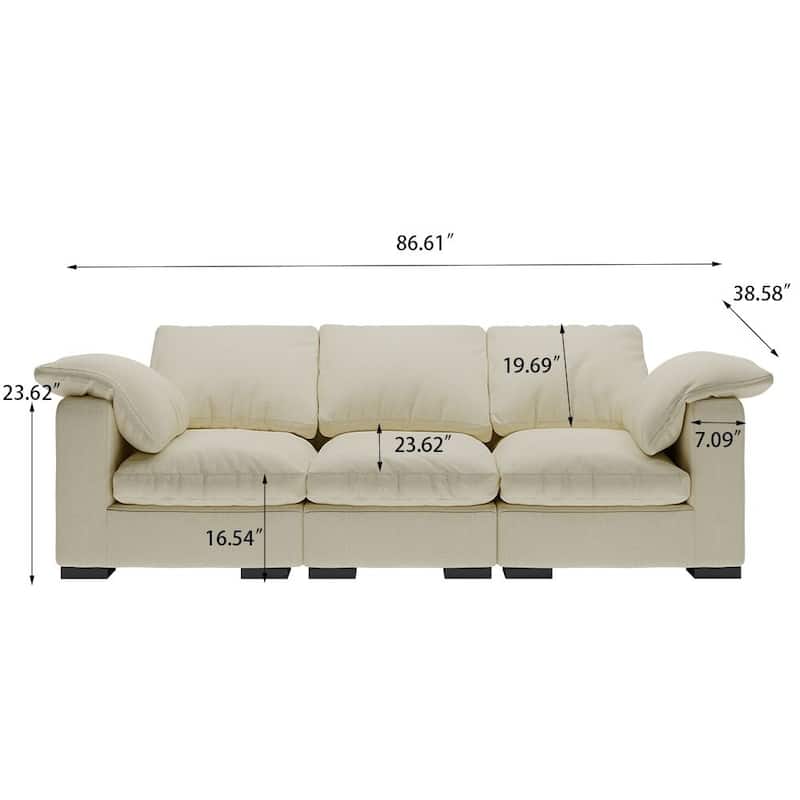 86.61'' Modern Farmhouse Deep 3-Seater Sofa, Track Arm Couch, Linen Fabric Sofa
