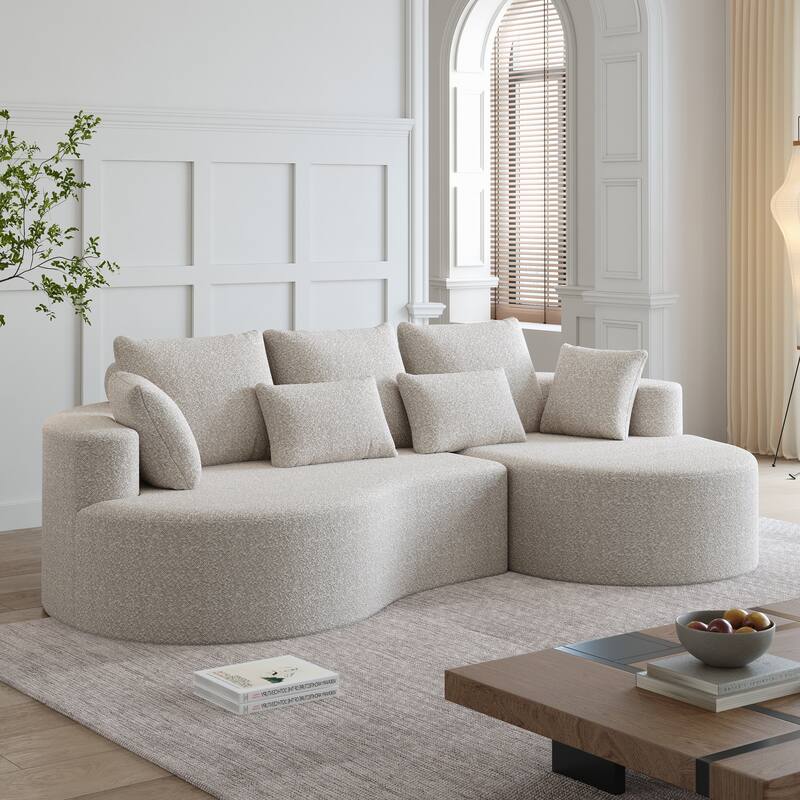 Oversized Chenille Upholstered Boneless Sofa, L-Shaped Curved Sectional Sofa, Deep Seat Cloud Couch with 7 Pillows