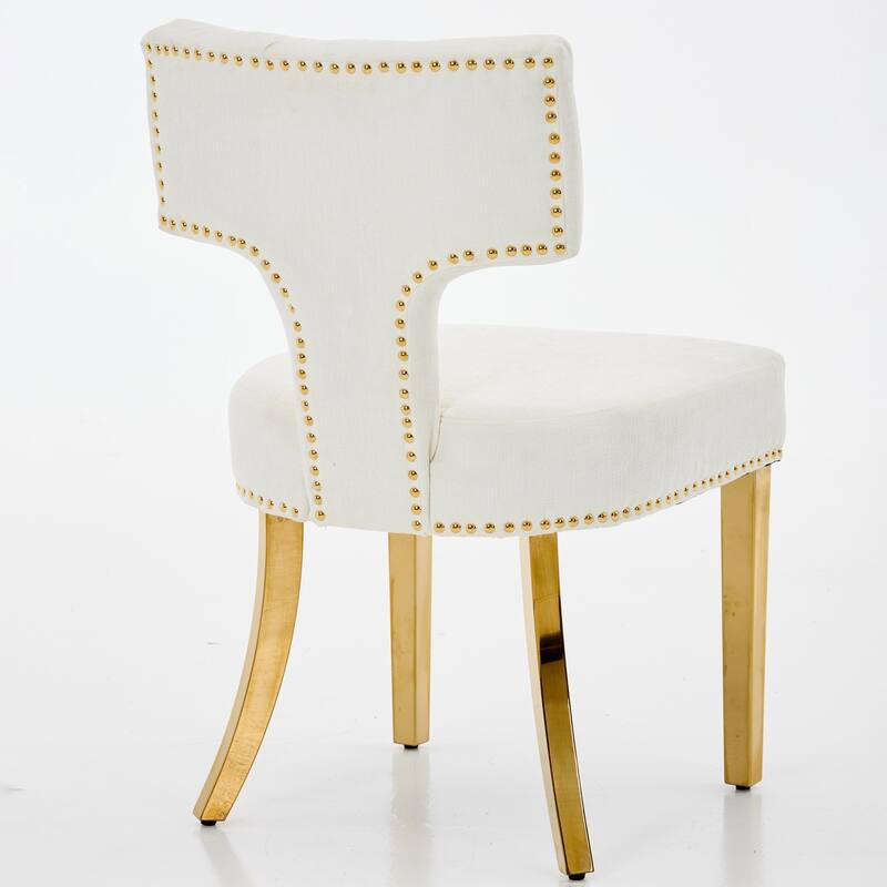 GDF Studio - Mid-Century Chenille Upholstered Dining Chairs with Curved Back & Golden Stainless Steel Legs, Set of 2