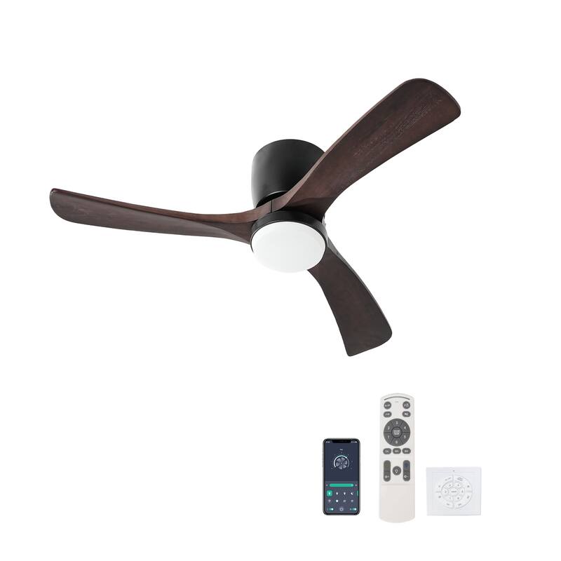 42" Solid Wood Ceiling Fan with Light-Flush Mount, Dc Motor (Dark Purple Walnut) - Dark Purple