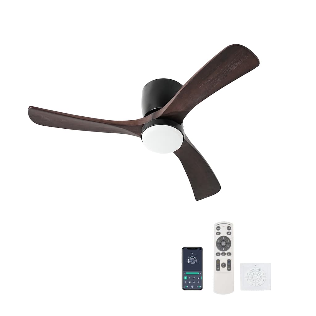 42" Solid Wood Ceiling Fan with Light-Flush Mount, Dc Motor (Dark Purple Walnut)