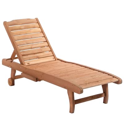 Outdoor Chaise Lounge Pool Chair,Built-In Table,Reclining Backrest for Sun tanning/Sunbathing, Rolling Wheels, Red Wood Look