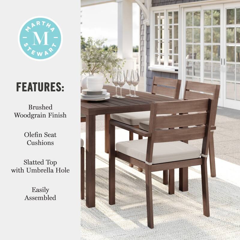 Martha Stewart All-Weather Patio Set with 62" Table and 6 Stackable Dining Chairs - 62"D x 35"W x 30"H