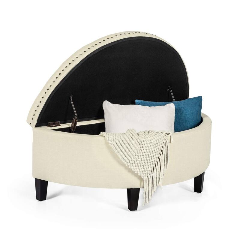Adeco Half Moon Beige Storage Ottoman Bench