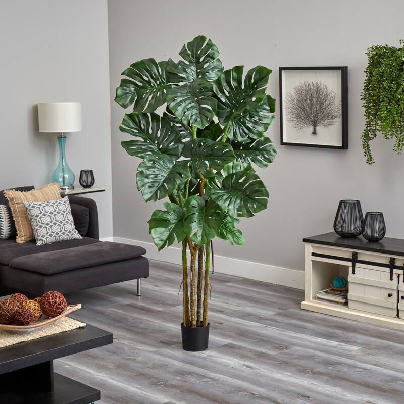 Modern Artificial Monstera Tree - 6ft Fake Plant Indoor Décor, Realistic Faux Tree, Home Office Living Room