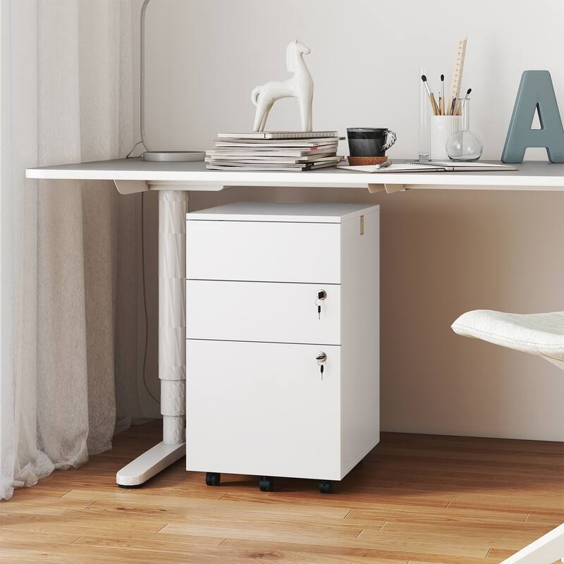 Gymax 3-Drawer File Cabinet Rolling File Organizer w/ Lock & 4 Keys