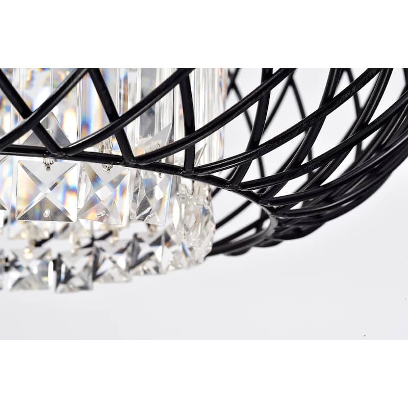 Antique Black 3-Light Round Drum Chandelier with Crystal