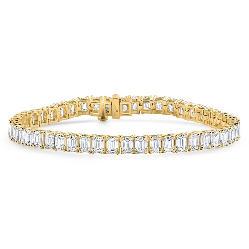 Bliss Diamond 15Ct Emerald Cut Diamond Tennis Bracelet 7" Yellow Gold Lab Grown