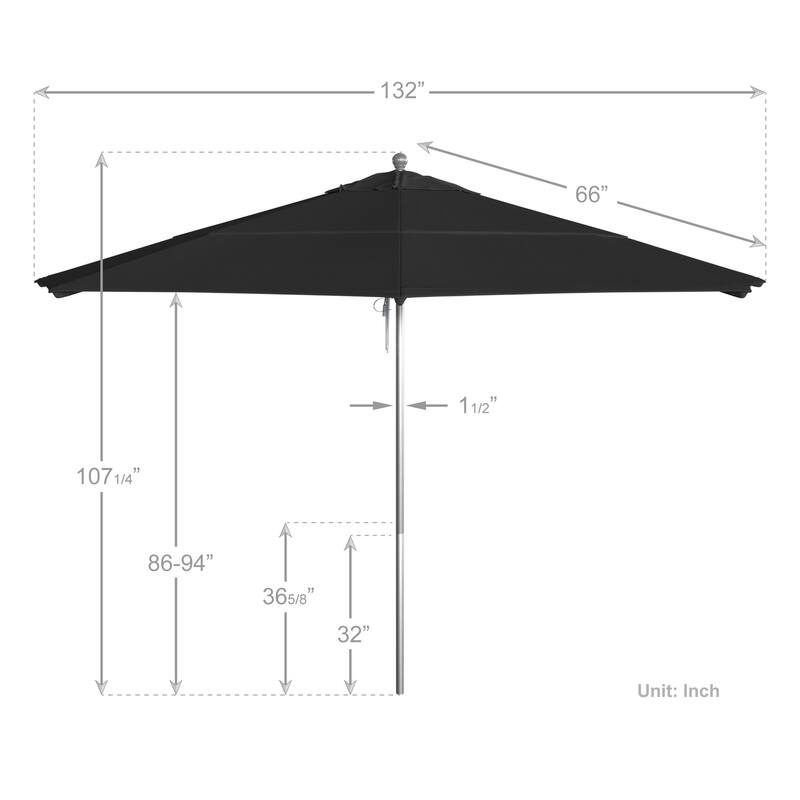California Umbrella 11' Rd Aluminum Frame, Fiberglass Rib Market Umbrella, Push Open, Anodized Silver Finish, Olefin Fabric