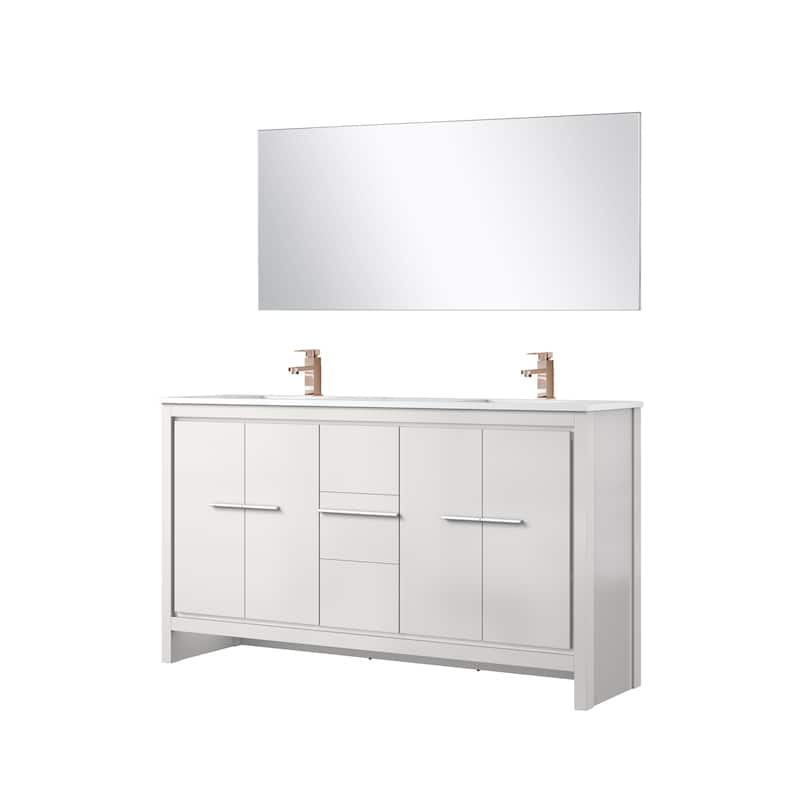 Lafarre Bath Vanity with Quartz Top, Sink, Mirror and Rose Gold Faucet