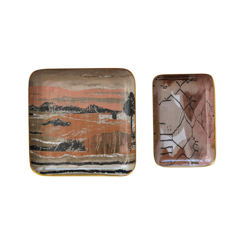 Abstract Enameled Metal Trays