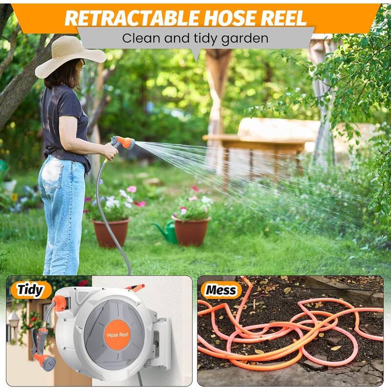 Retractable Garden Hose Reel 9 Function Sprayer Nozzle