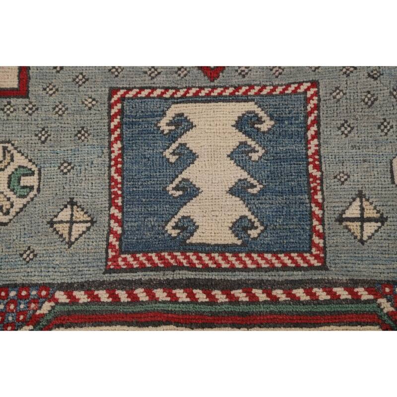 Geometric Kazak Oriental Rug Hand-Knotted Wool Carpet - 5'0" x 6'9"