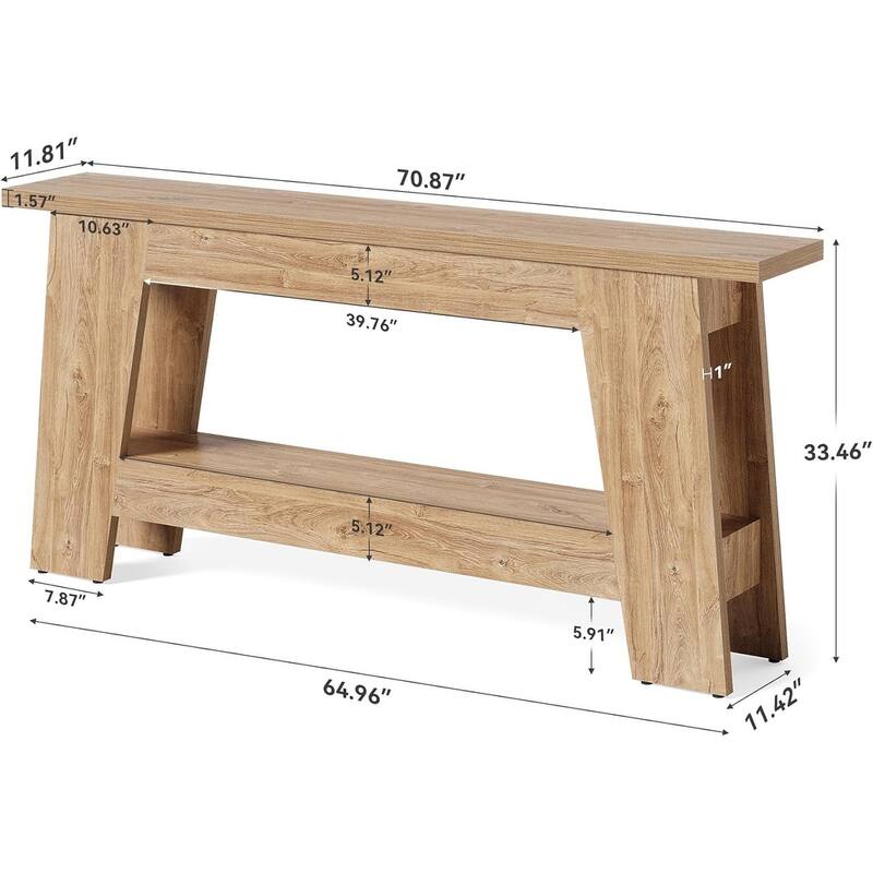71'' Extra Long Entryway Console Table, 2-Tier Sofa Table Behind Couch