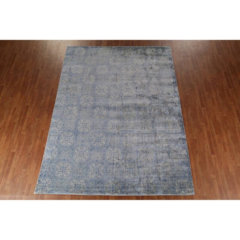 Handmade Wool & Silk Geometric Abstract Indian Area Rug - 8'5"x 11'4"