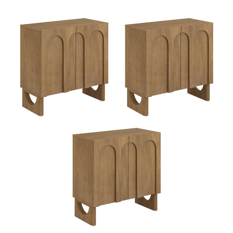 Jett Mid Century Modern Wood Credenza Storage Cabinet, Modular Arched Door Cabinet with Solid Wood Legs