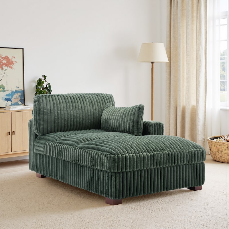 41" W Plush Corduroy Chaise Lounge with Pillows