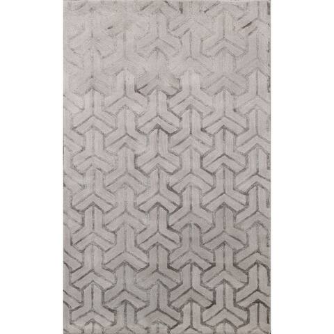 Modern Wool/ Silk Geometric Trellis Oriental Area Rug Hand-Tufted - 4'0" x 6'0"