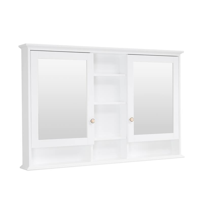 Modern Surface Mount Solid Wood Framed Medicine Cabinet With Mirror and Shelves