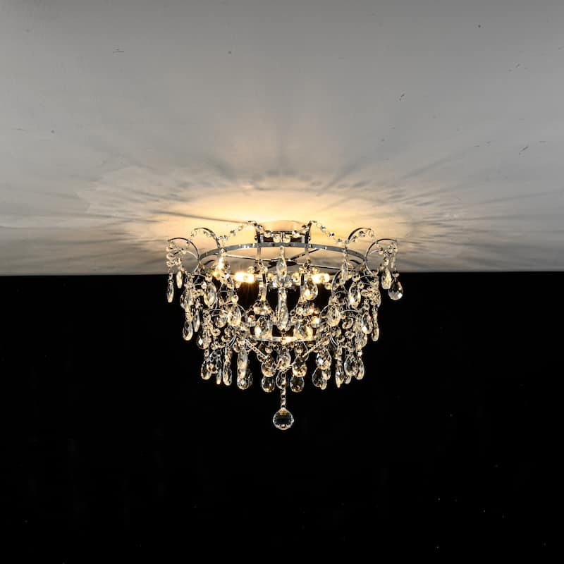 Elegant 4-Light Chrome Semi Flush Mount Ceiling Light with Clear Crystal Raindrop Accents for Living Room or Dining Room