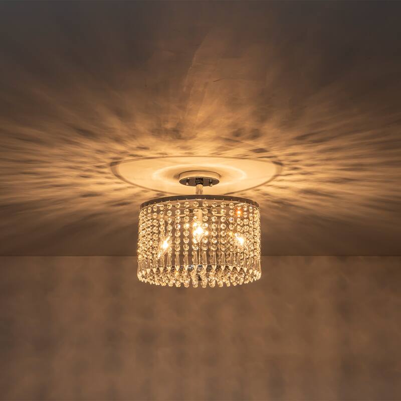 Modern Crystal Semi-Flush Mount Ceiling Light with E12 Sockets - Dia.13.77-in