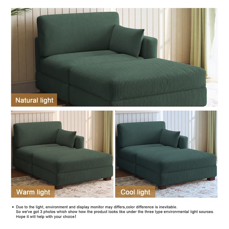 Modern Corduroy Upholstered Sectional Chaise Lounge with Ottoman