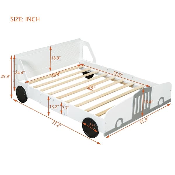 dimension image slide 0 of 6, Roomfitters Twin Size Car-Shaped Platform Bed with Wheels, Fun and Stylish Design for a Playful and Modern Bedroom
