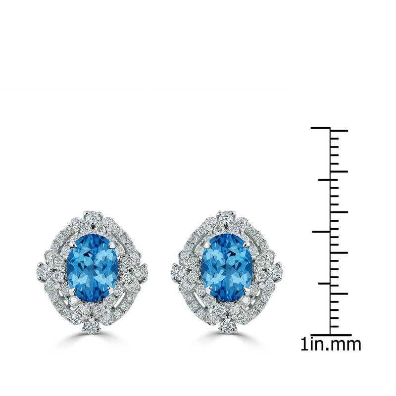 Auriya 3 1/5ct Vintage Oval-cut Blue Topaz Halo Diamond Stud Earrings 5/8ctw 18k Gold
