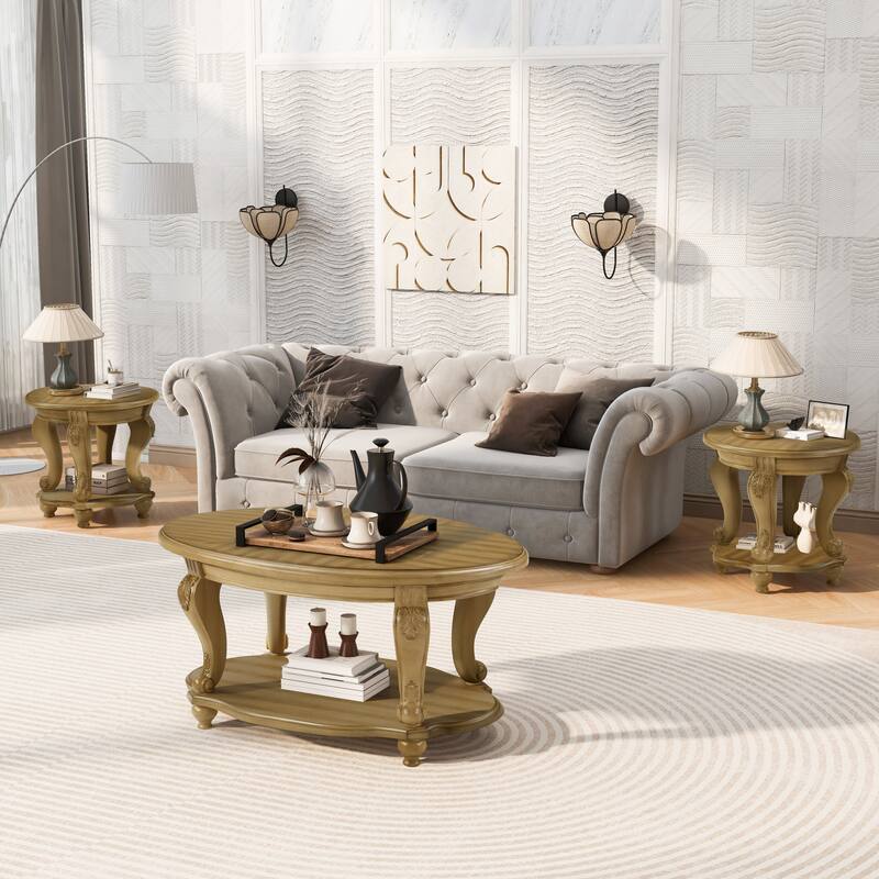3-Piece Coffee Table Set with 2 End Side Tables