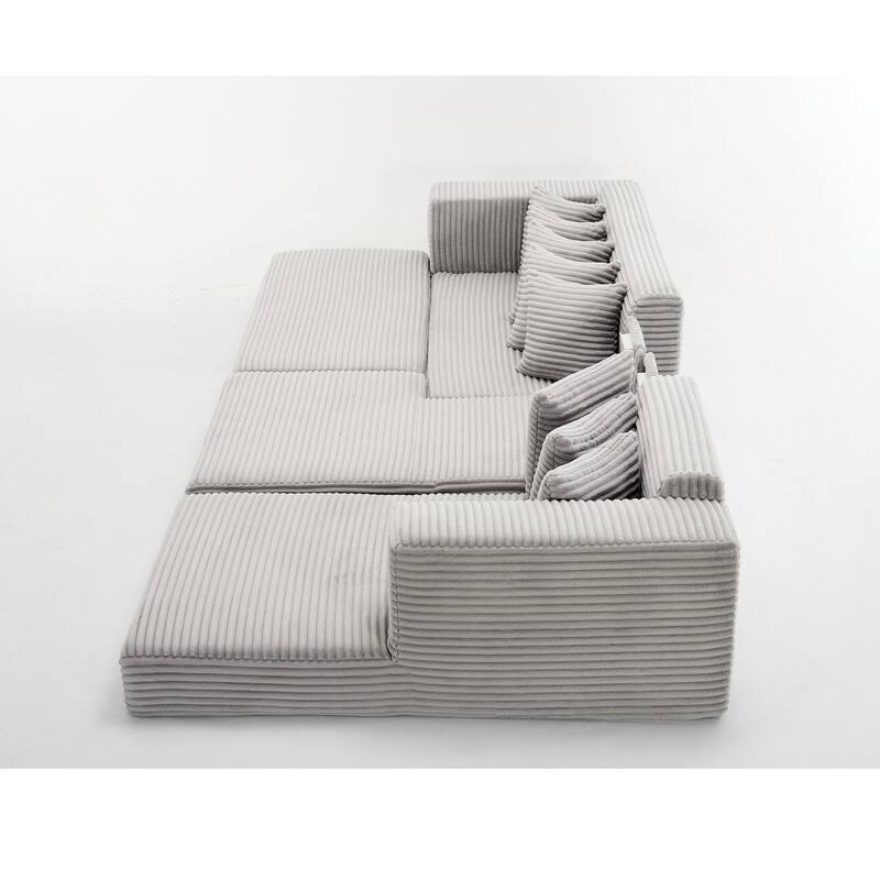 Corduroy L-shaped Chaise Sectional Sofa Convertible Sleeper Sofa Bed