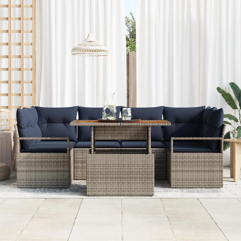 vidaXL 7 Piece Garden Sofa Set with Cushions - 92.1×48×27.2