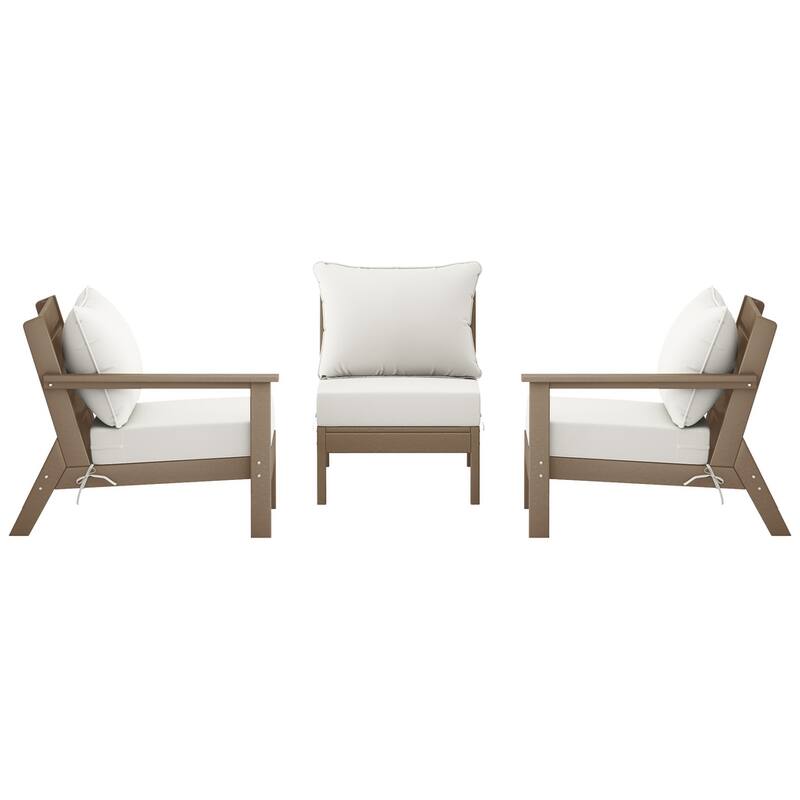 Birchwood All Weather HDPE Outdoor Patio Deep Seating Weathered Wood Sofa With Cushions (3-Piece)