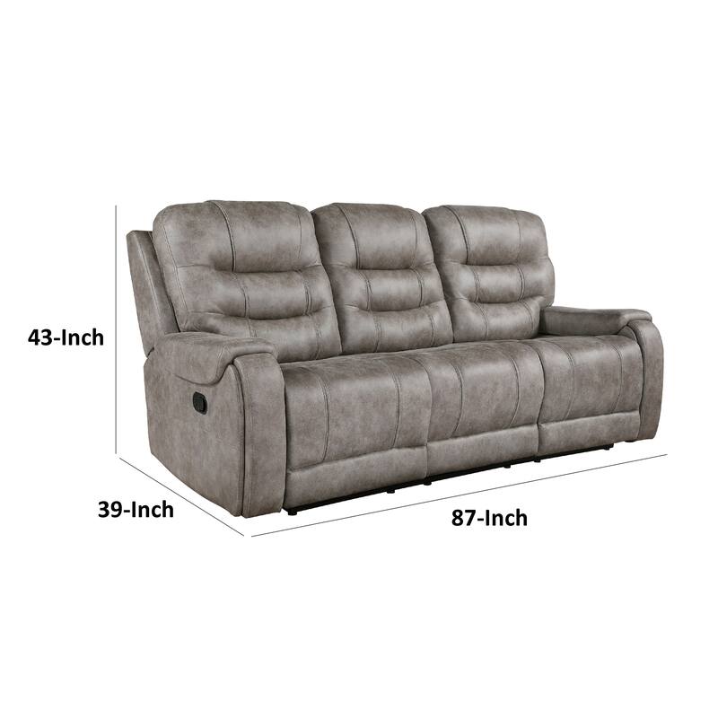 Erron Manual Double Recliner Sofa, Gray Brown Microfiber, 87 Inch