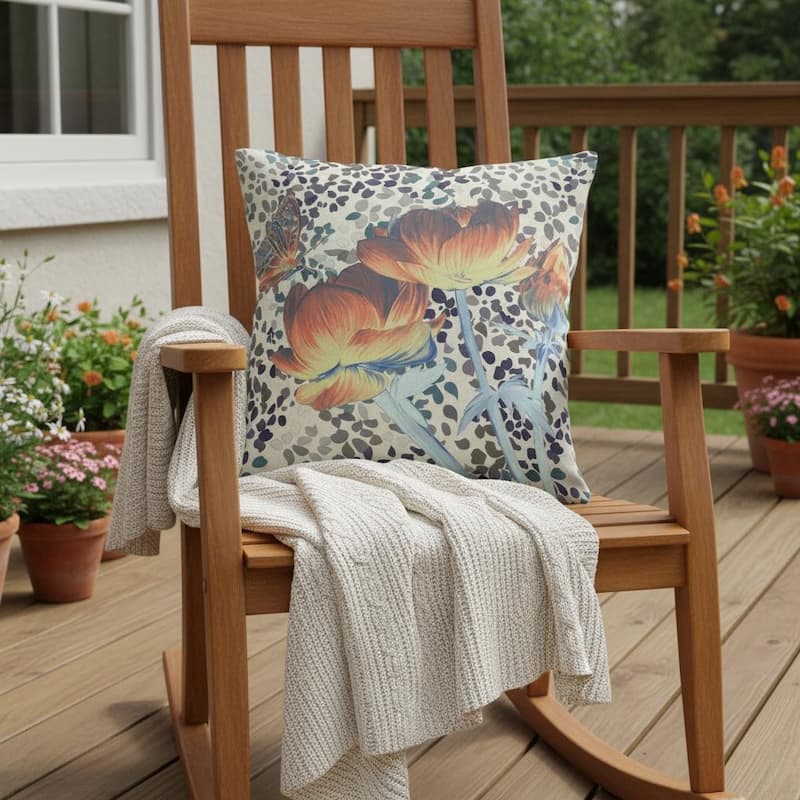 HomeRoots 26" x 26" Orange Butterfly Blown Seam Floral Indoor Outdoor Throw Pillow - 26.00' X '5.00' X '26.00 - Orange - 26.00' X '5.00' X '26.00