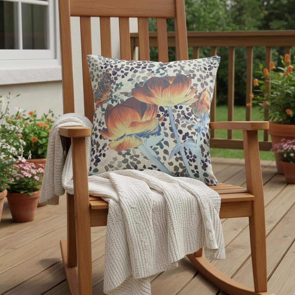 HomeRoots 26" x 26" Orange Butterfly Blown Seam Floral Indoor Outdoor Throw Pillow - 26.00' X '5.00' X '26.00