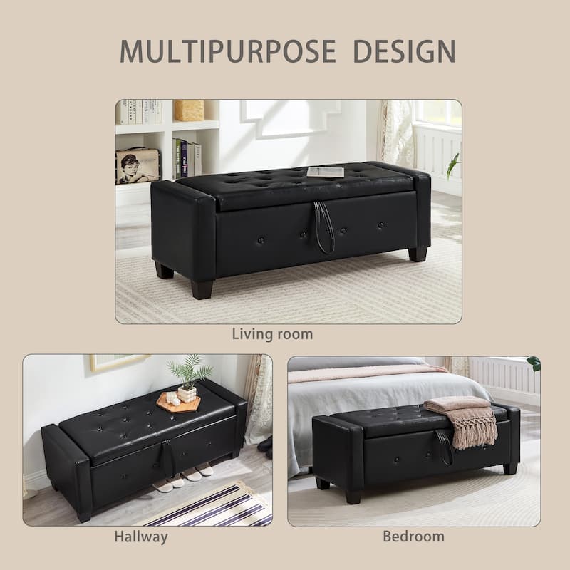 48" Ottoman Bench with Storage, Bench for Bedroom,Living Room,Hallway, Upholstered Tufted Faux Leather PU Ottoman