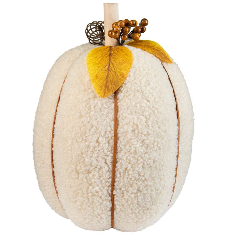 Plush Pumpkin Fall Harvest Decoration - 10" - Cream and Yellow